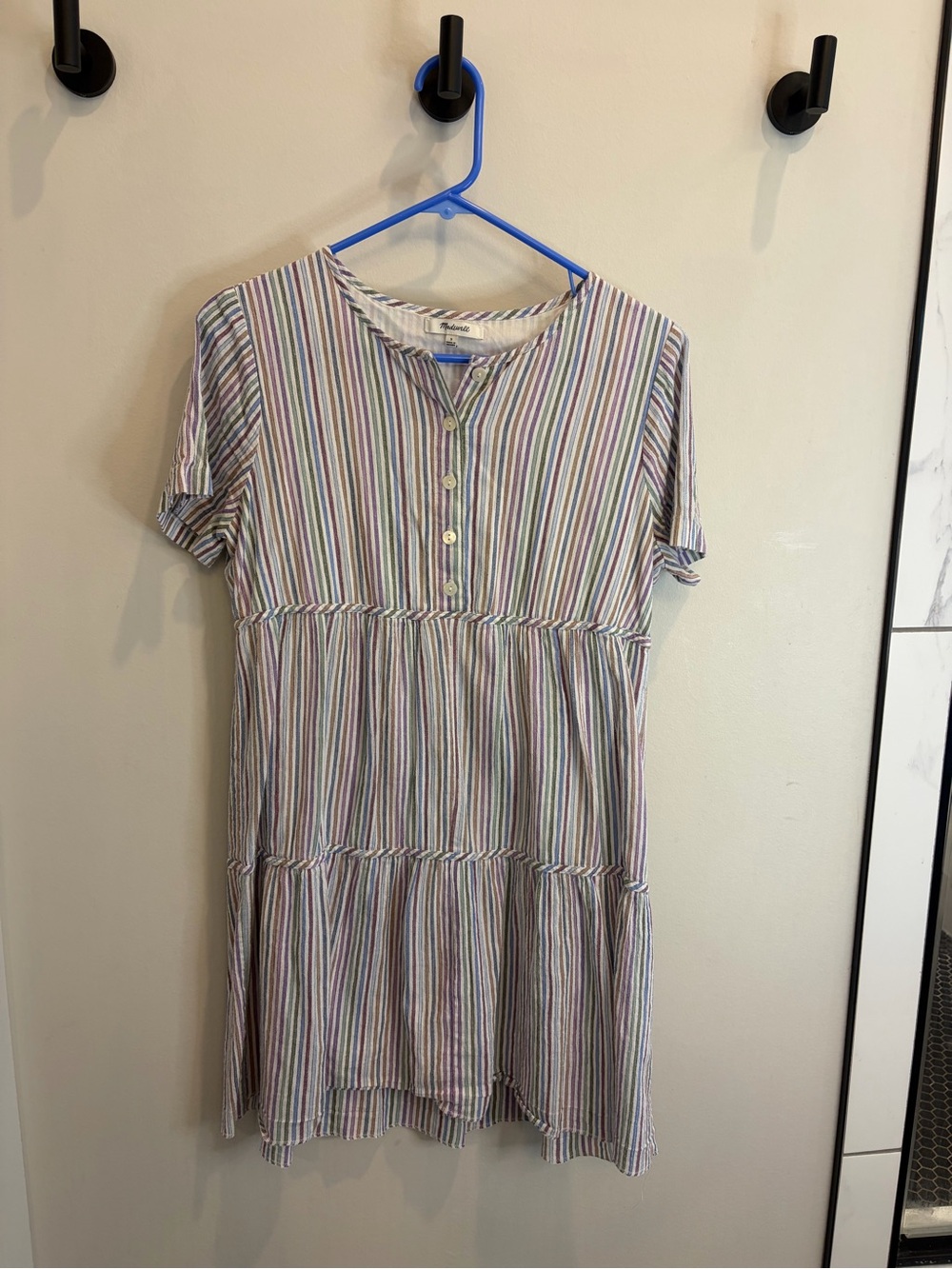 Striped Tiered Short Sleeve Tunic Dress - Multi-Color